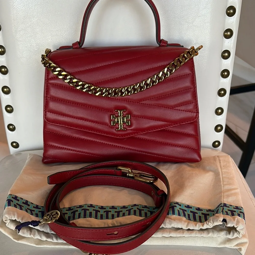 Tory Burch KIRA Dark Red Quilted Satchel NWT w Dustbag GORGEOUS gold chain - Picture 4 of 16